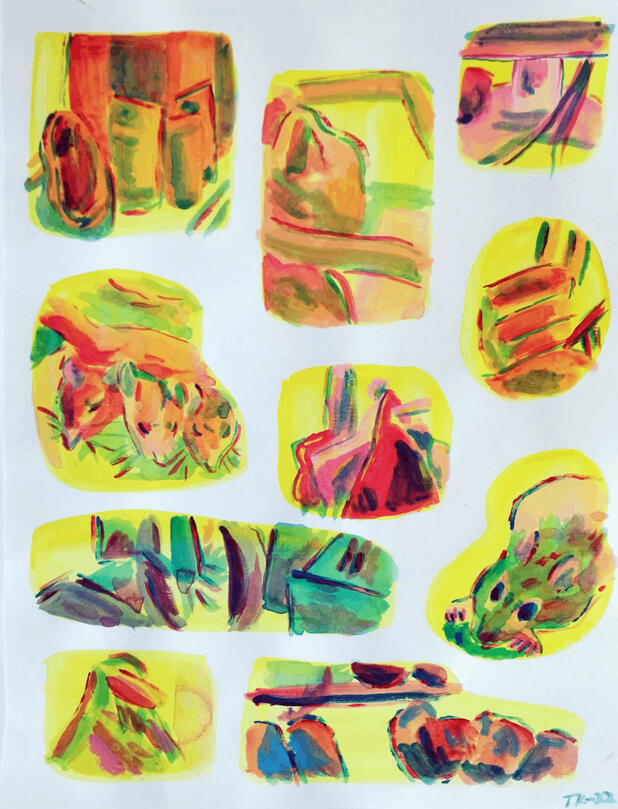 Luonnoksia, akryyli paperille, 42 x 29.7 cm, 2022